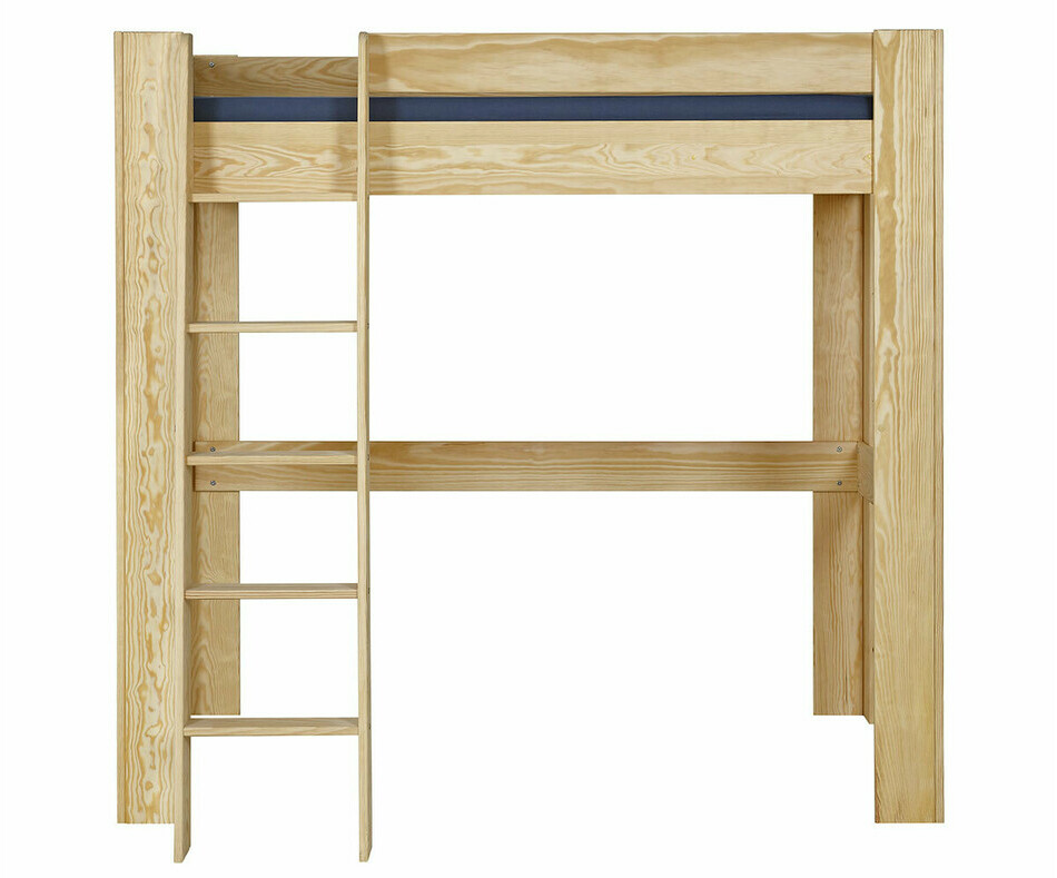 Lit mezzanine 2 places en bois massif Naolo adulte bois naturel avec échelle 
