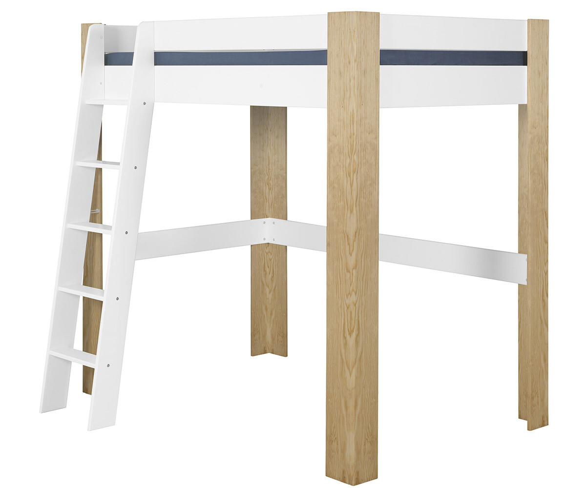 PROMO ! Lit mezzanine ado avec matelas Naolo Blanc et bois 90x190 cm/Opt:Matelas Airfresh 15 cm