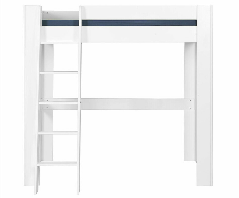 Lit mezzanine adulte en bois massif Naolo blanc avec échelle + matelas