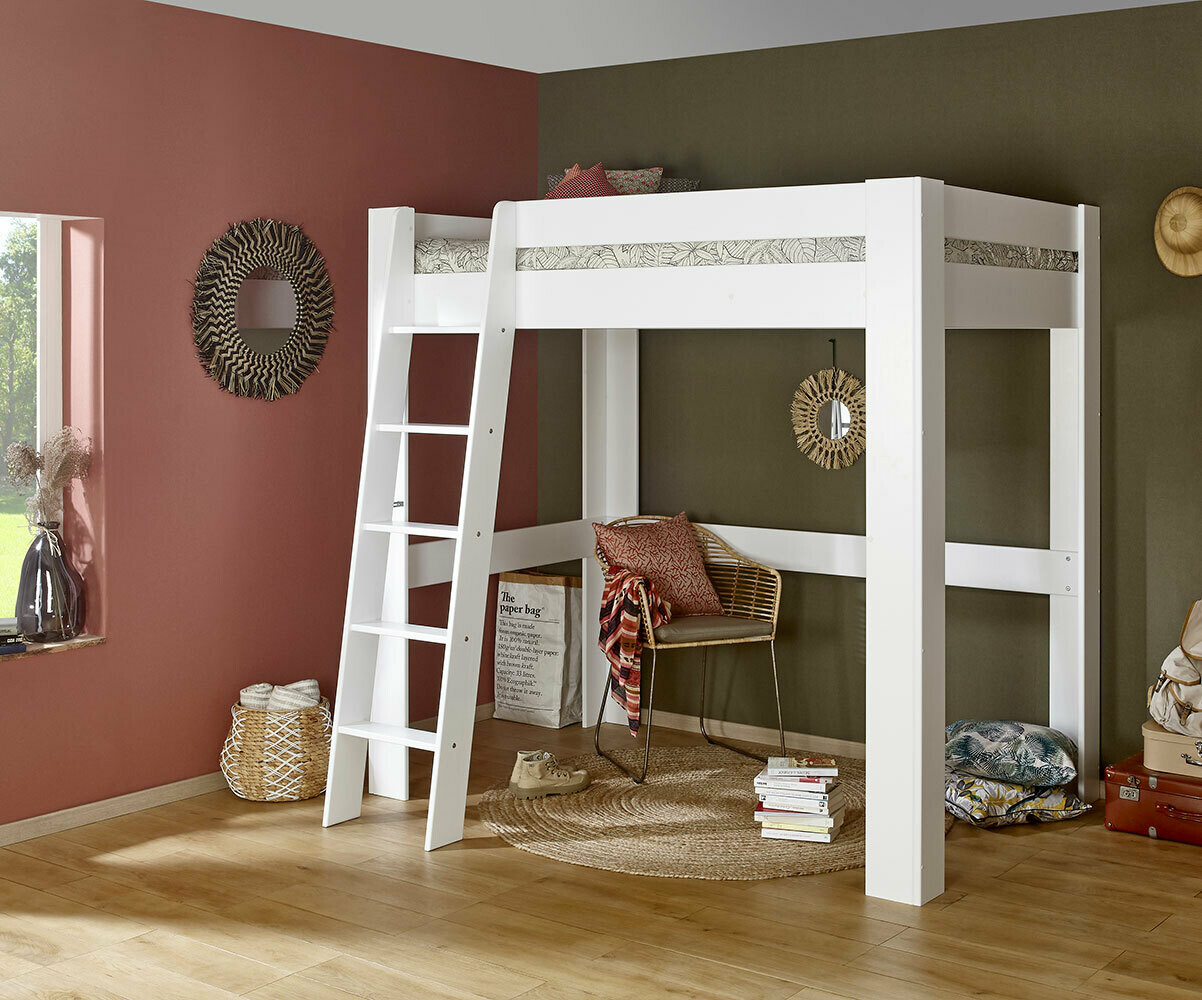 Lit mezzanine adulte 2 places avec matelas Naolo Blanc 140x190 cm