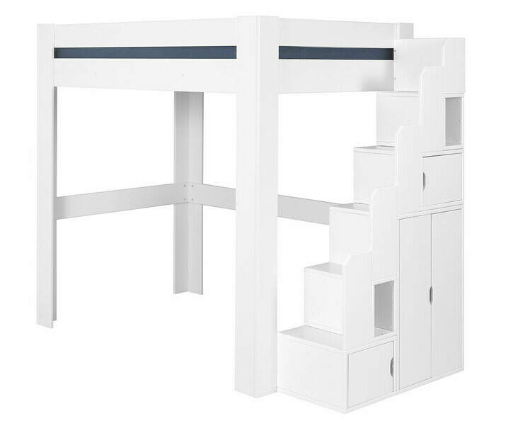 Lit mezzanine blanc avec module escalier à droite