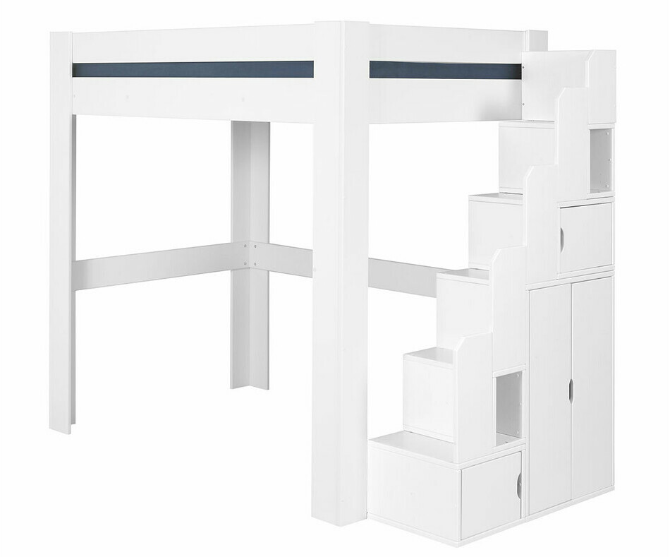 Lit mezzanine blanc avec module escalier à droite