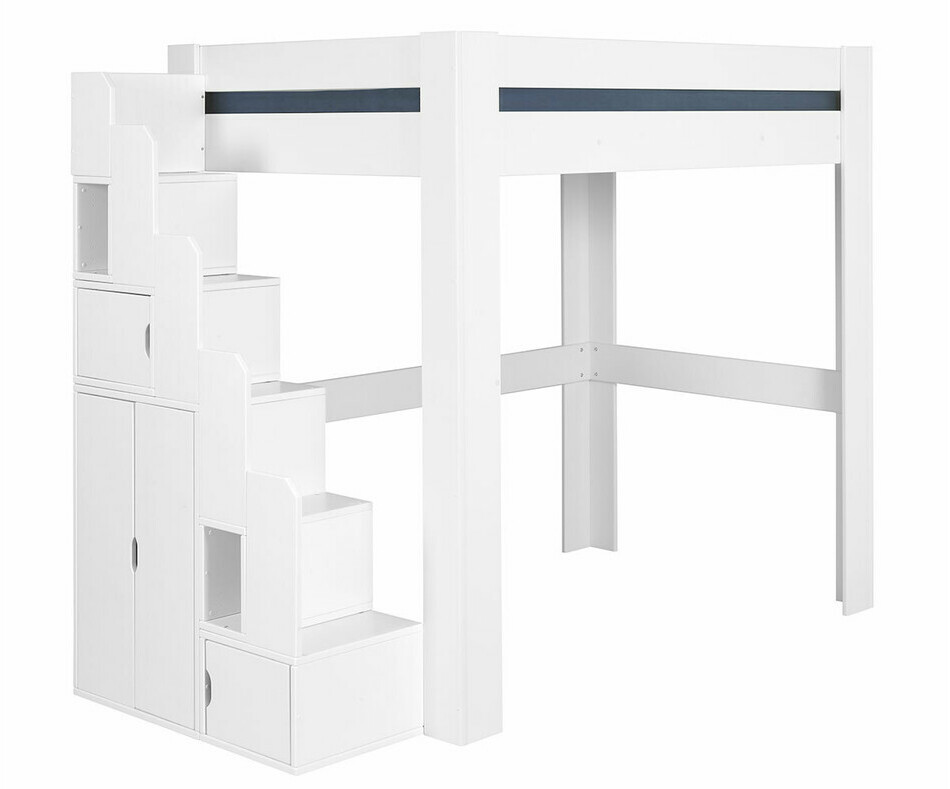Lit mezzanine blanc avec module escalier à gauche