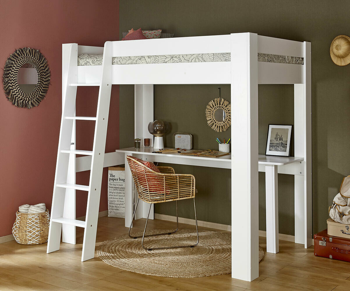 Lit mezzanine ado avec bureau Naolo Blanc 90x190 cm