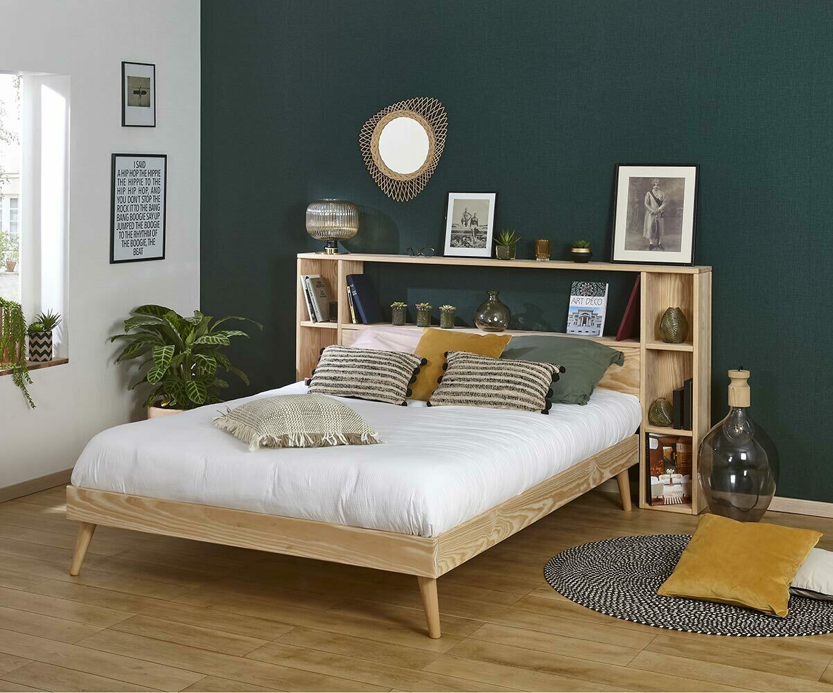 Lit enfant avec tête de lit Honey Bois naturel 140x190 cm