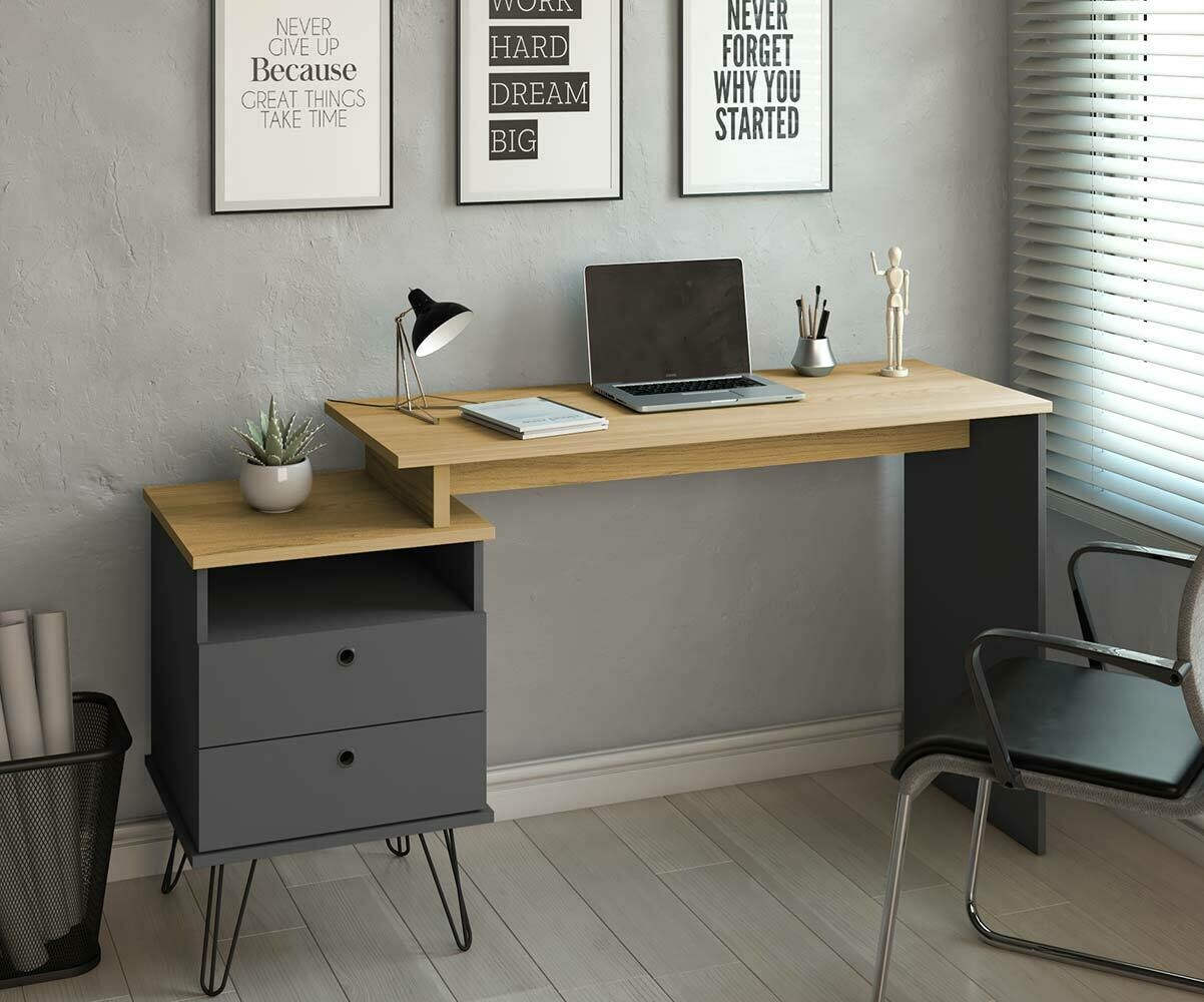Bureau adulte modulable Salva Gris anthracite et bois