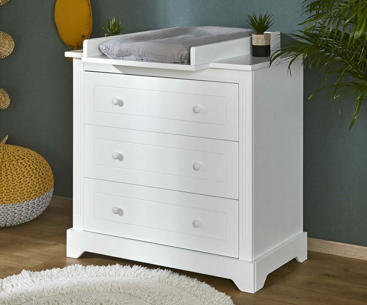 Commode Bebe Roma Avec 3 Tiroirs De Rangement Coloris Blanc