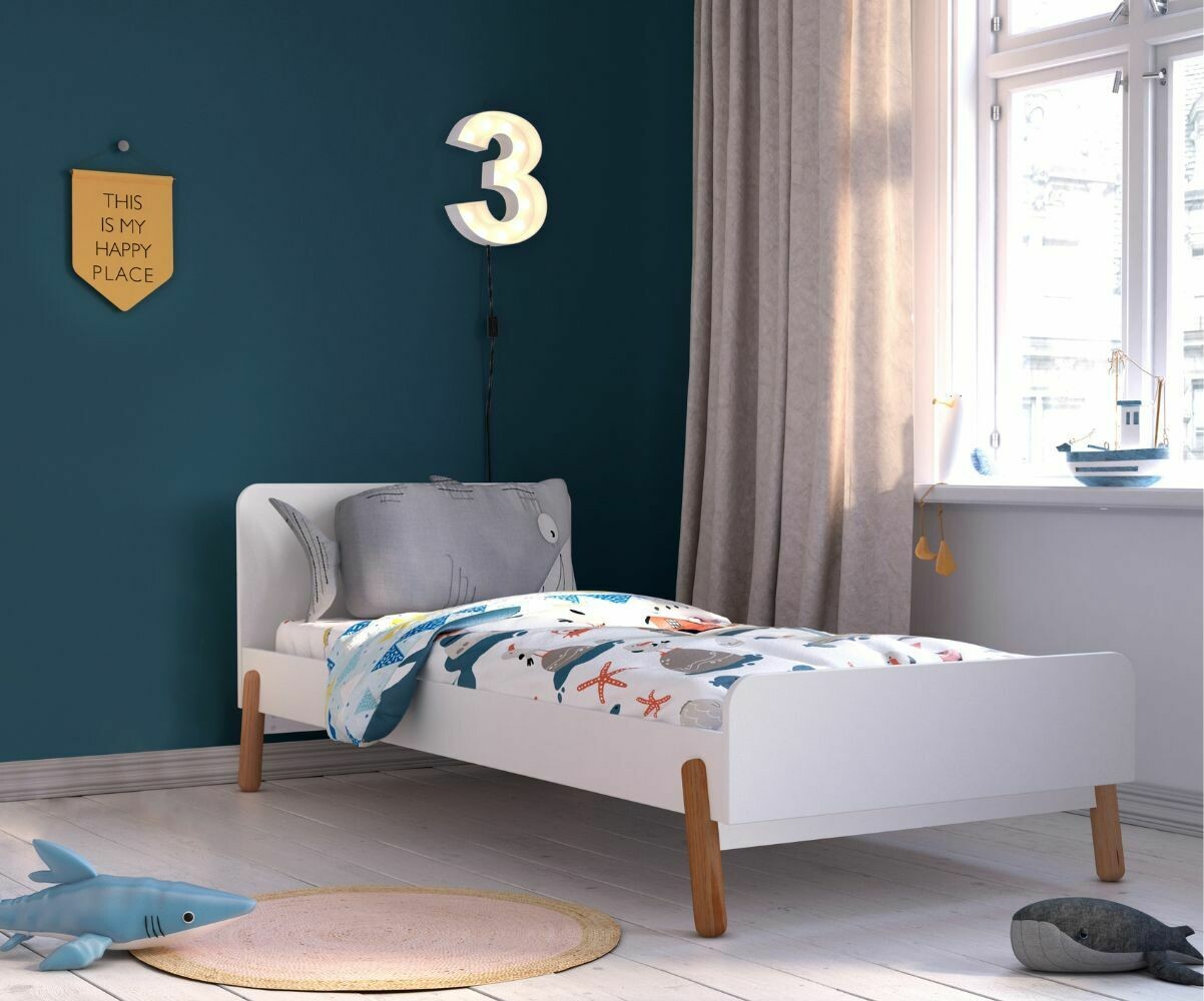 PROMO ! Lit enfant avec sommier et matelas Alma Blanc et bois 90x190 cm/Opt:Matelas Airfresh 15 cm
