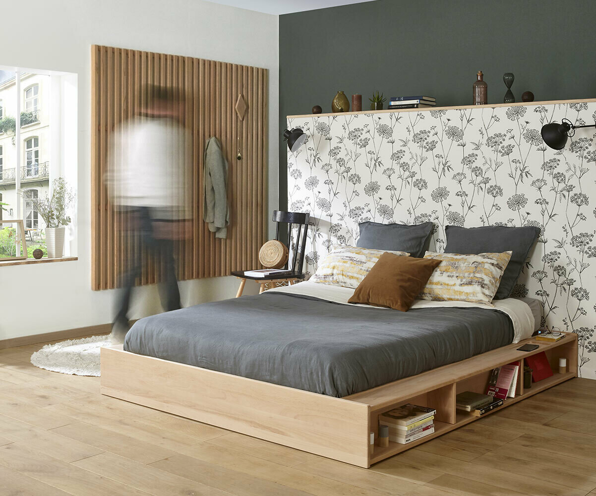 Lit adulte avec sommier et matelas Dune Bois naturel 140x190 cm