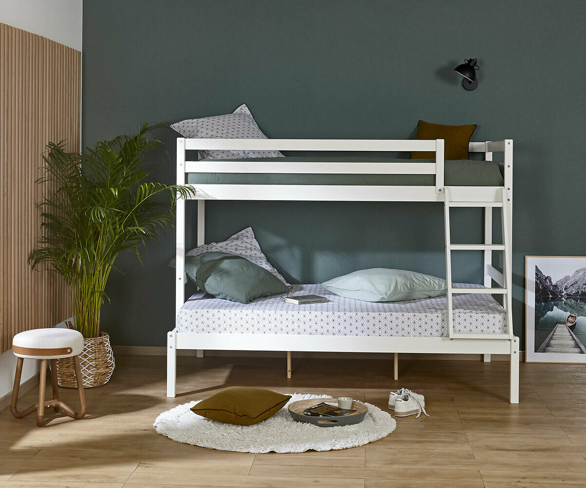 Lit superposé enfant 3 places avec matelas Elna Blanc 90-120x190 cm/Opt:Matelas Norway 13 cm