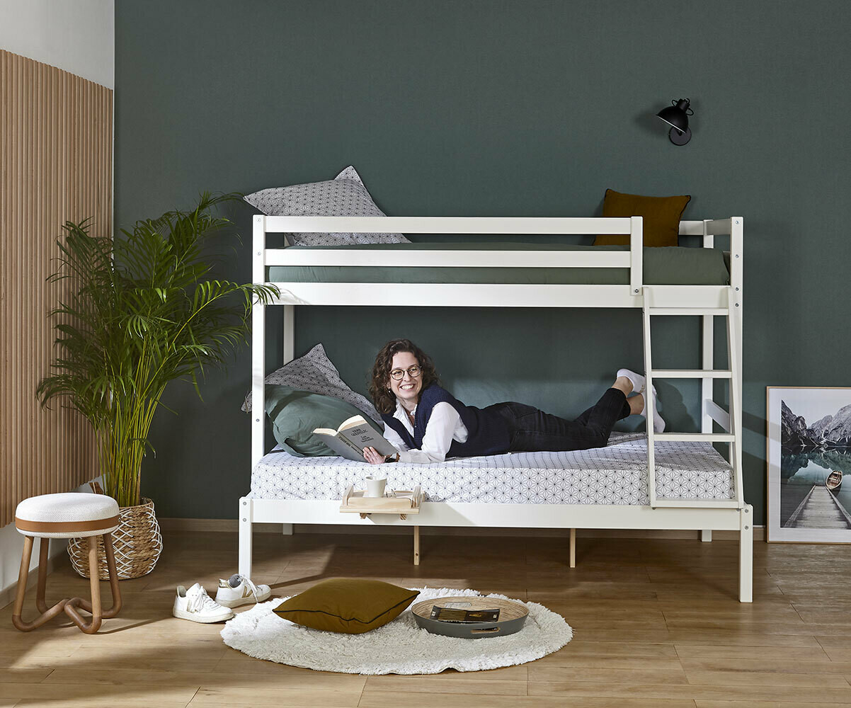 Lit superposé ado 3 places avec matelas Elna Bois naturel 90-120x190 cm/Opt:Matelas Airfresh 15 cm