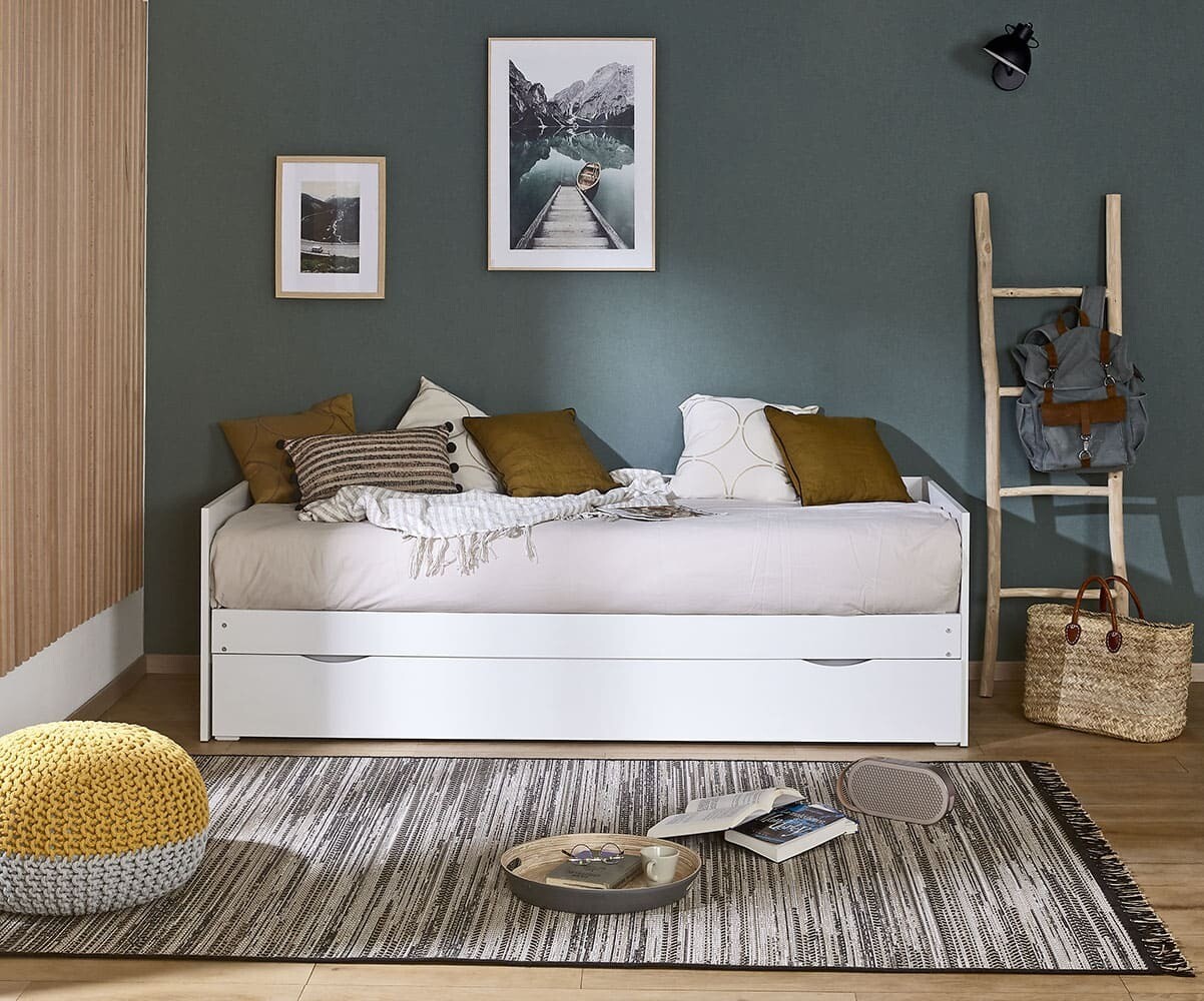 Lit gigogne ado avec tiroir et matelas Beli Blanc 80x200 cm