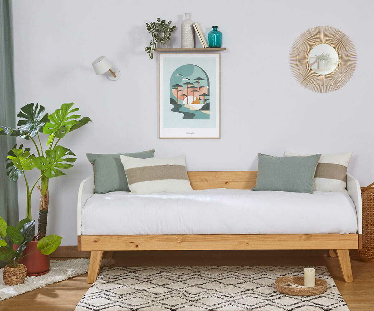 Lit gigogne ado Samba Blanc et bois 80x200 cm