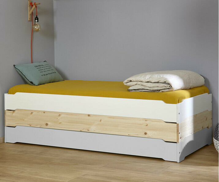 Lit Adulte Empilable avec Sommier et Matelas 90x190 cm Happy