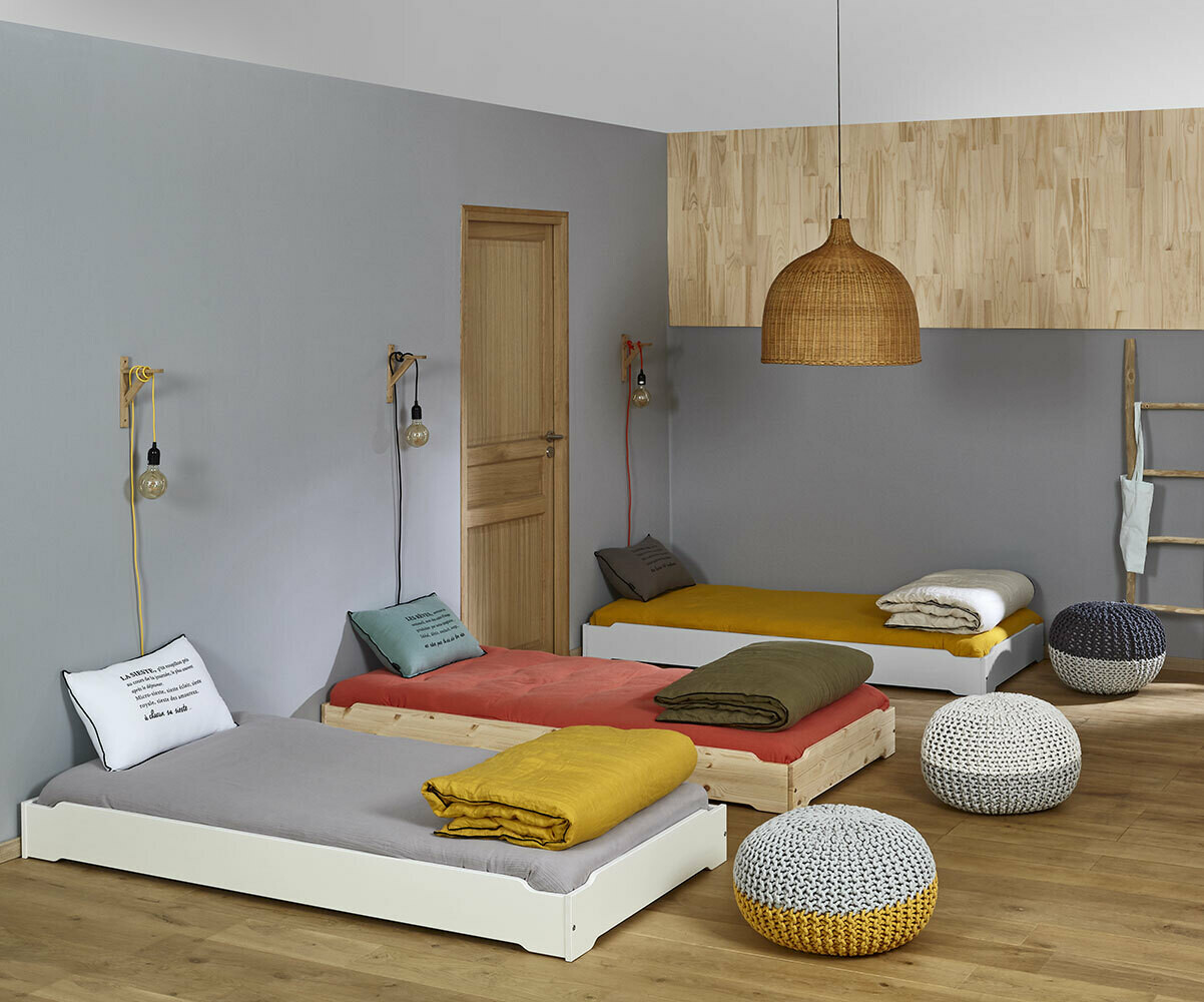 Lit ado empilable avec sommier et matelas Happy Blanc 90x190 cm/Opt:1 lit