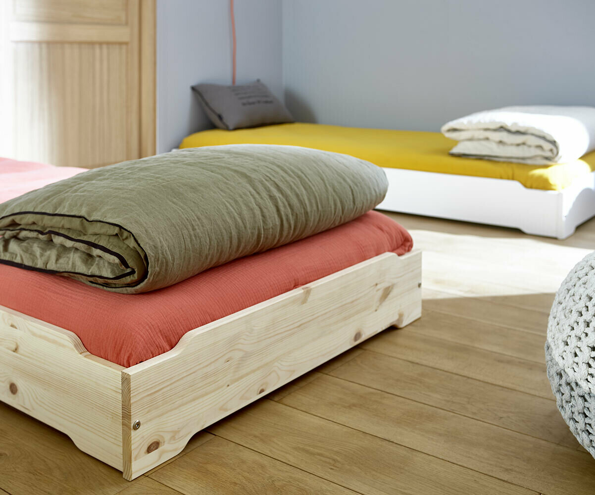 Lit ado empilable avec sommier et matelas Happy Blanc 90x190 cm/Opt:2 lits