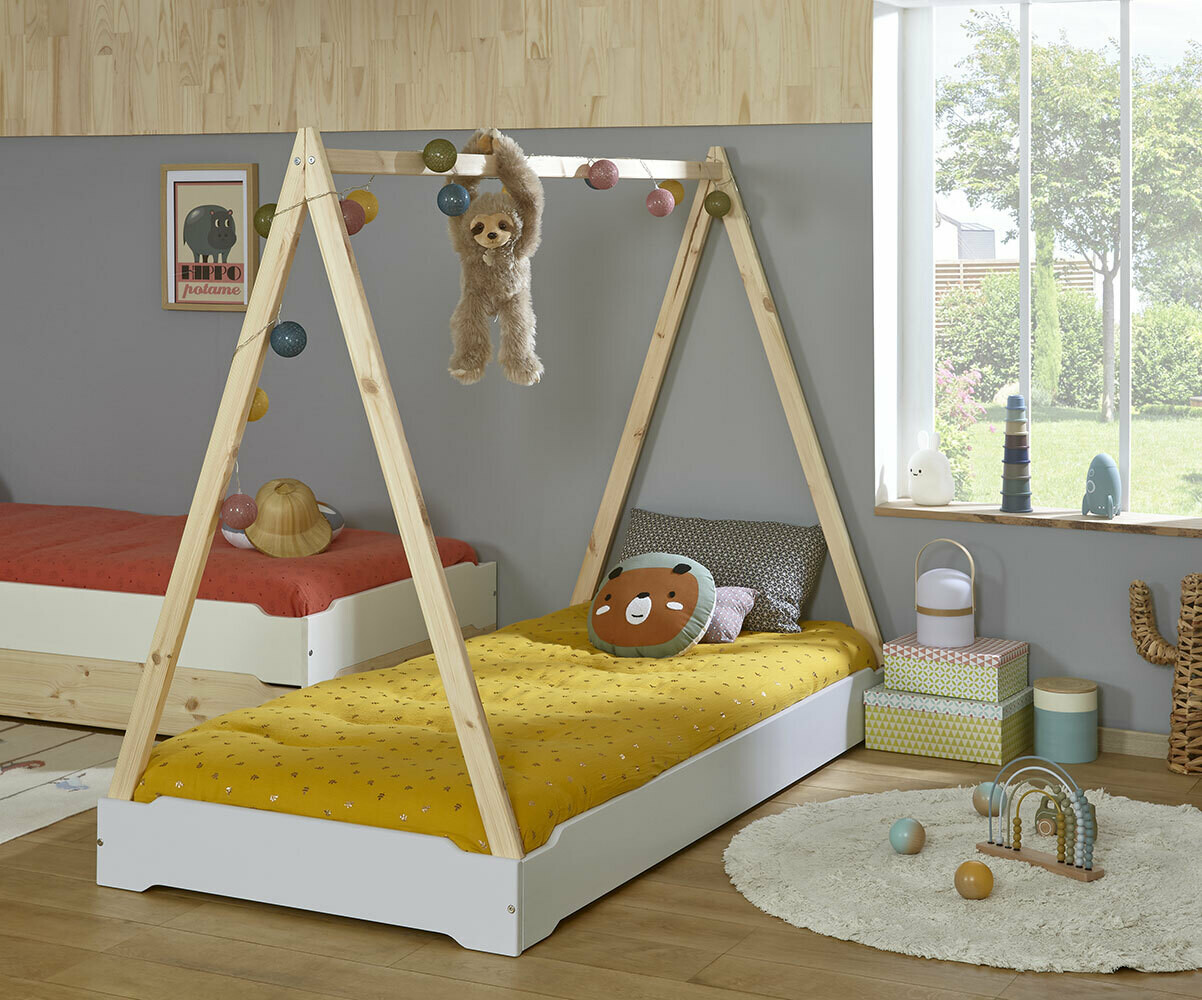 Lit cabane enfant Happy Gris clair 90x190 cm