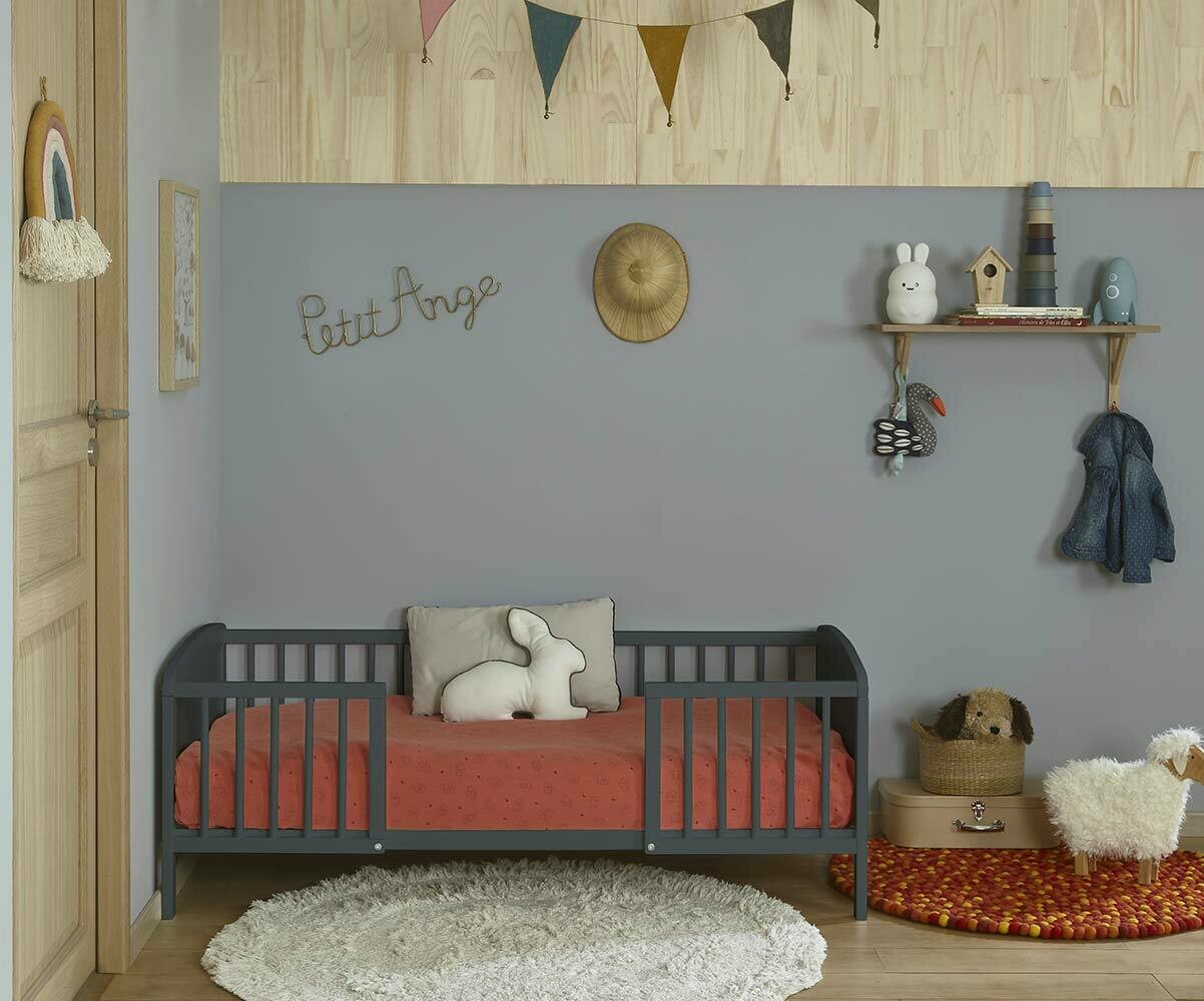 Petit lit enfant avec sommier et matelas Tila Gris 70x140 cm/Opt:Matelas Prem's 10 cm