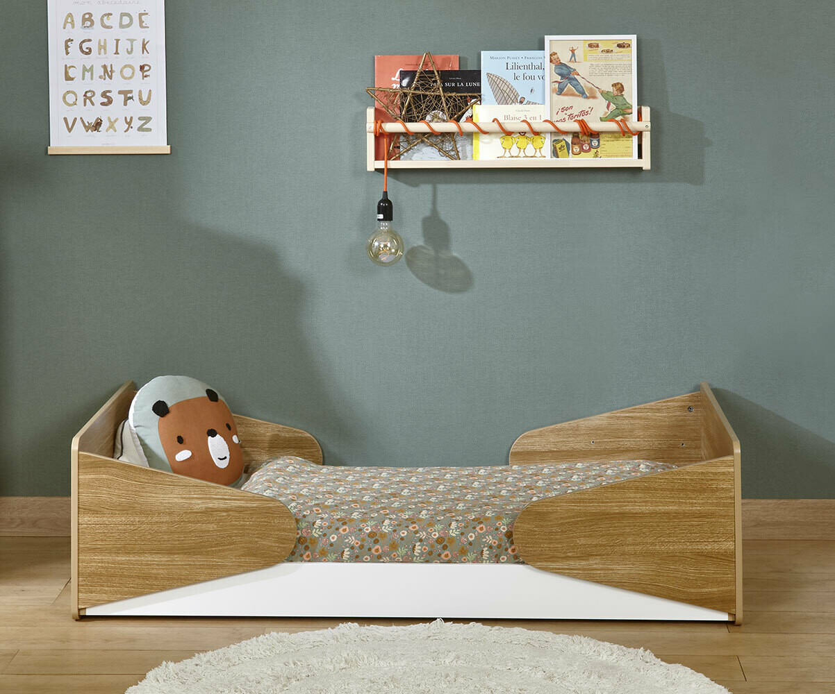 Petit lit évolutif enfant Nugi Blanc et bois 70x140 cm