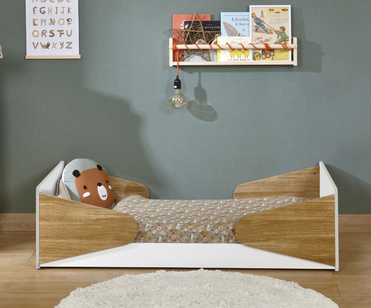 Petit lit évolutif enfant avec matelas Nugi Blanc et bois 70x140 cm/Opt:Matelas Prem's 10 cm