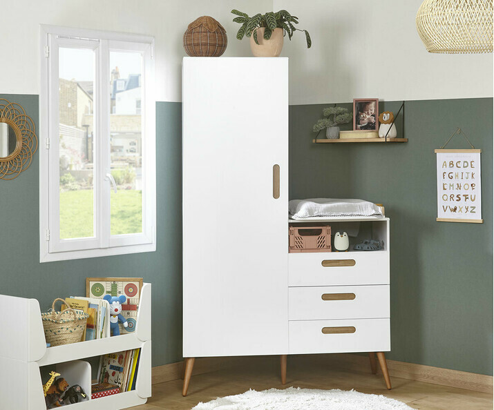 Chambre Enfant Complète Nugi : Lit Enfant 70x140 cm, Armoire, Commode