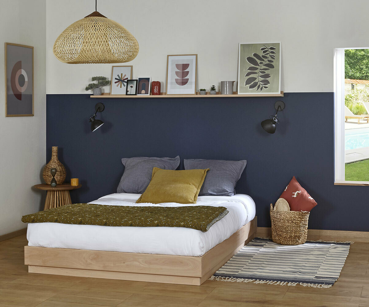 Lit adulte avec sommier et matelas Hino Bois naturel 140x190 cm