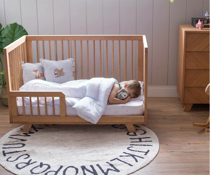 Lit Bébé Evolutif avec Matelas Jany. 3 positions, Bois Massif