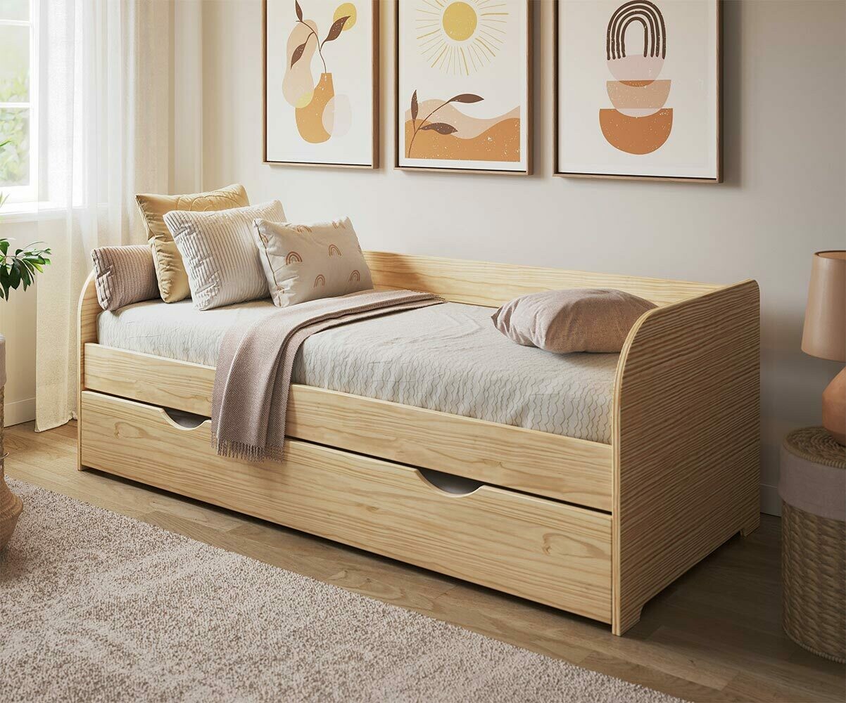 Lit banquette ado avec sommier Bali Bois naturel 80x200 cm