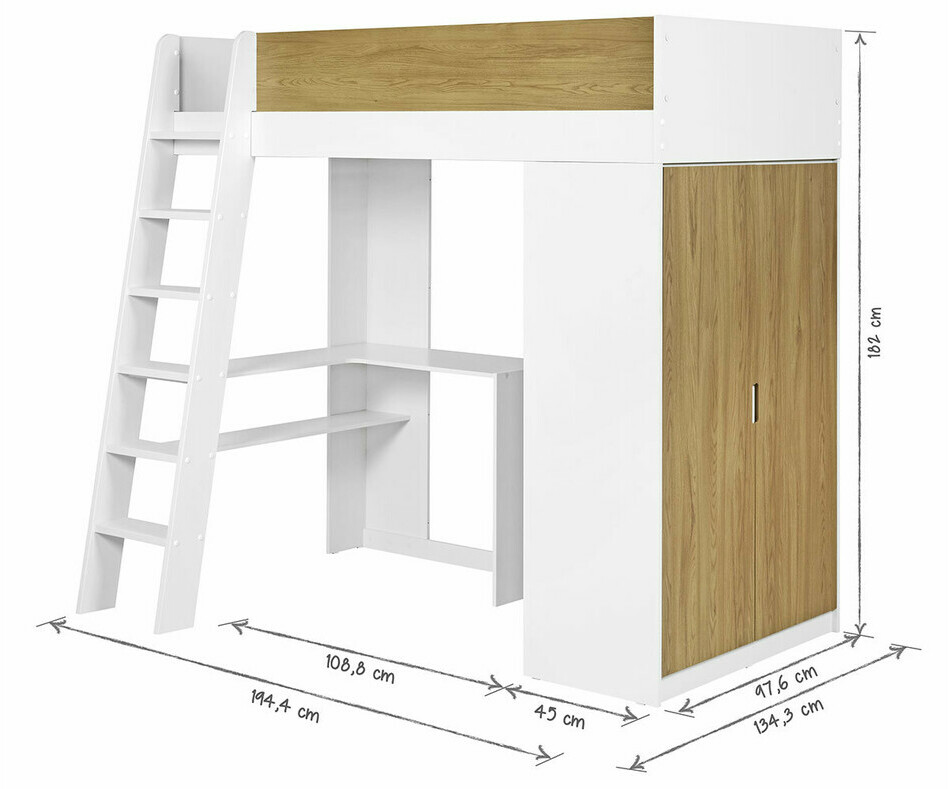 Dimension lit mezzanine enfant Azou