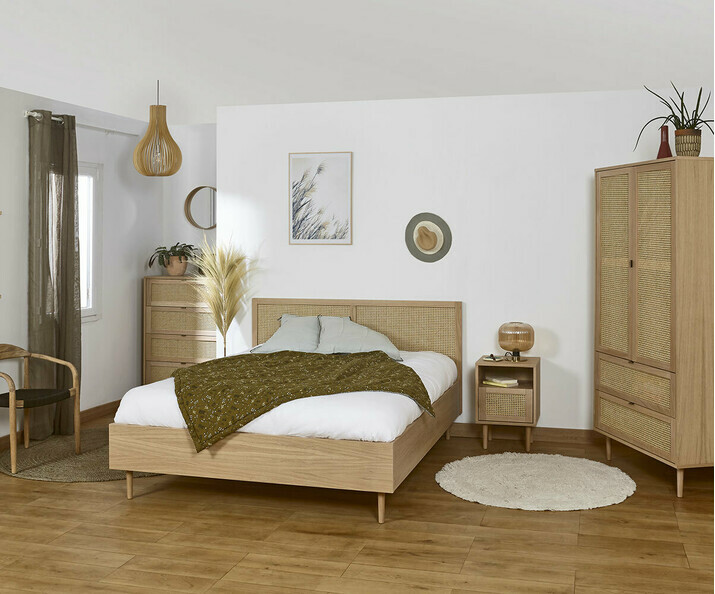 Chambre Adulte Complète Narva, lit 160x200 + 2 chevets + commode