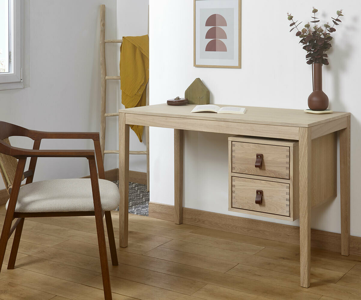 Bureau Adulte avec 2 tiroirs de rangement Eol, en bois massif