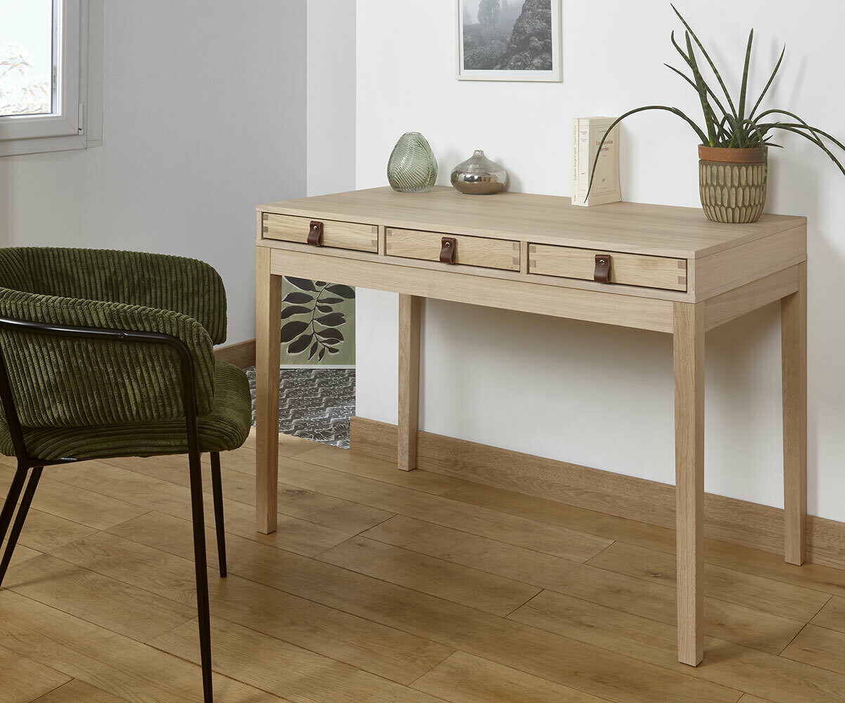 Bureau Ado Evolutif Maro, 2 hauteurs de plateau. Blanc et bois