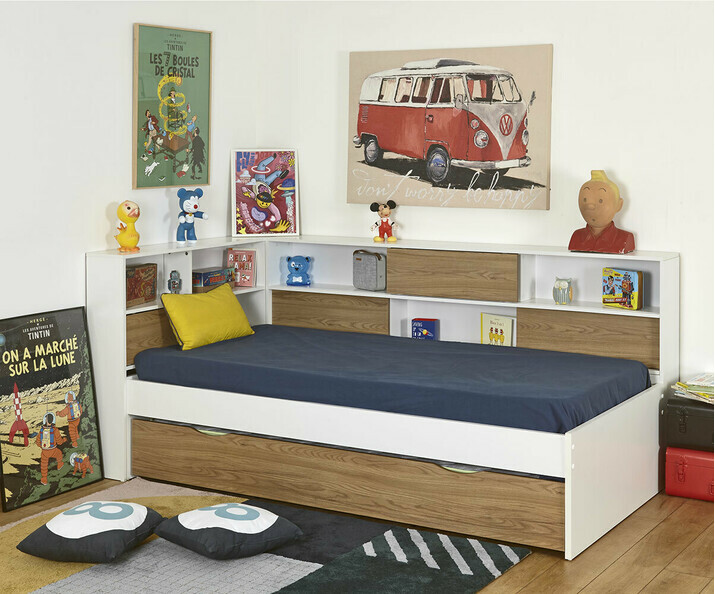 Lit Gigogne Enfant 90/180x200 Cm - Bois Blanc Avec 2 Tiroirs - Canapé-lit Convertible - Sans Matelas