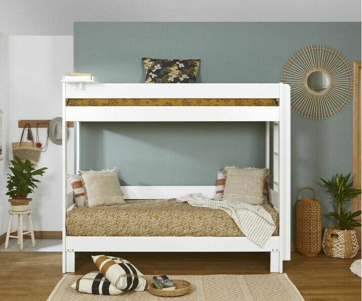 Lit superposé gigogne blanc Hikari adulte sans tiroir avec matelas