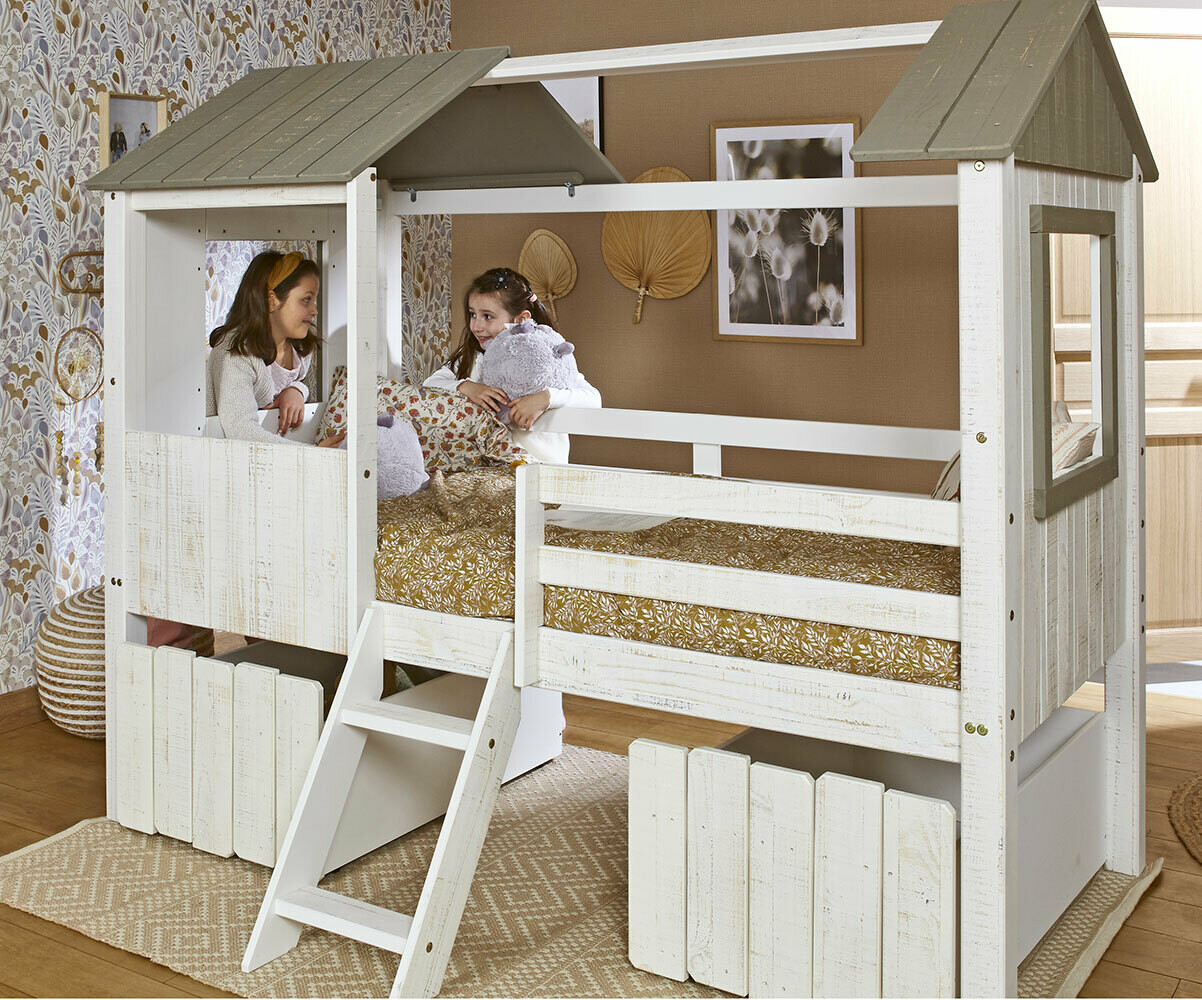 Lit cabane 90x190 barrière sommier et tiroir inclus Sofia - Bois - Lits  cabanes/Lit cabane avec tiroir - tendresse de bébé