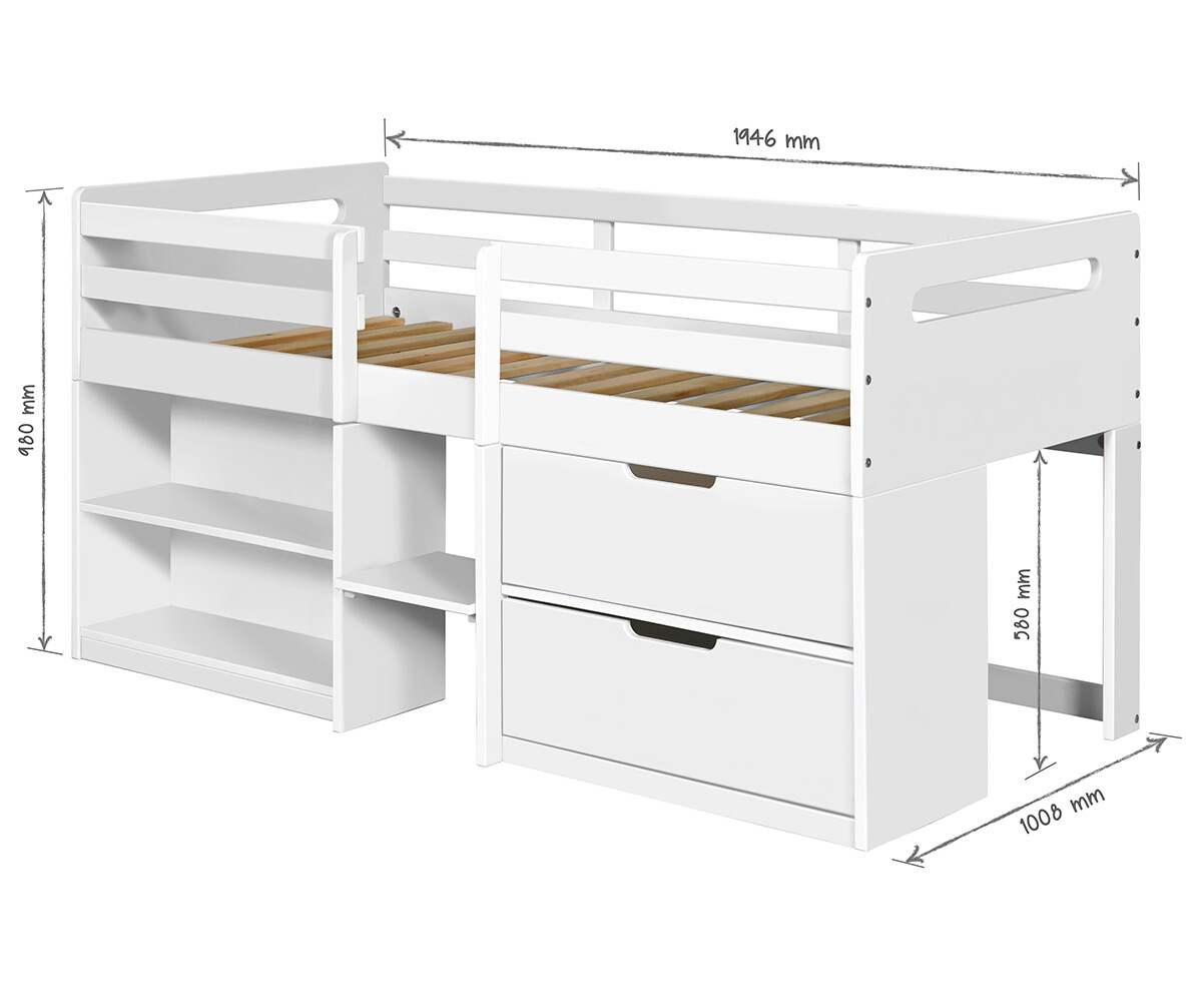 Lit Mi-hauteur, 90*200 Cm, Avec Plusieurs étagères De