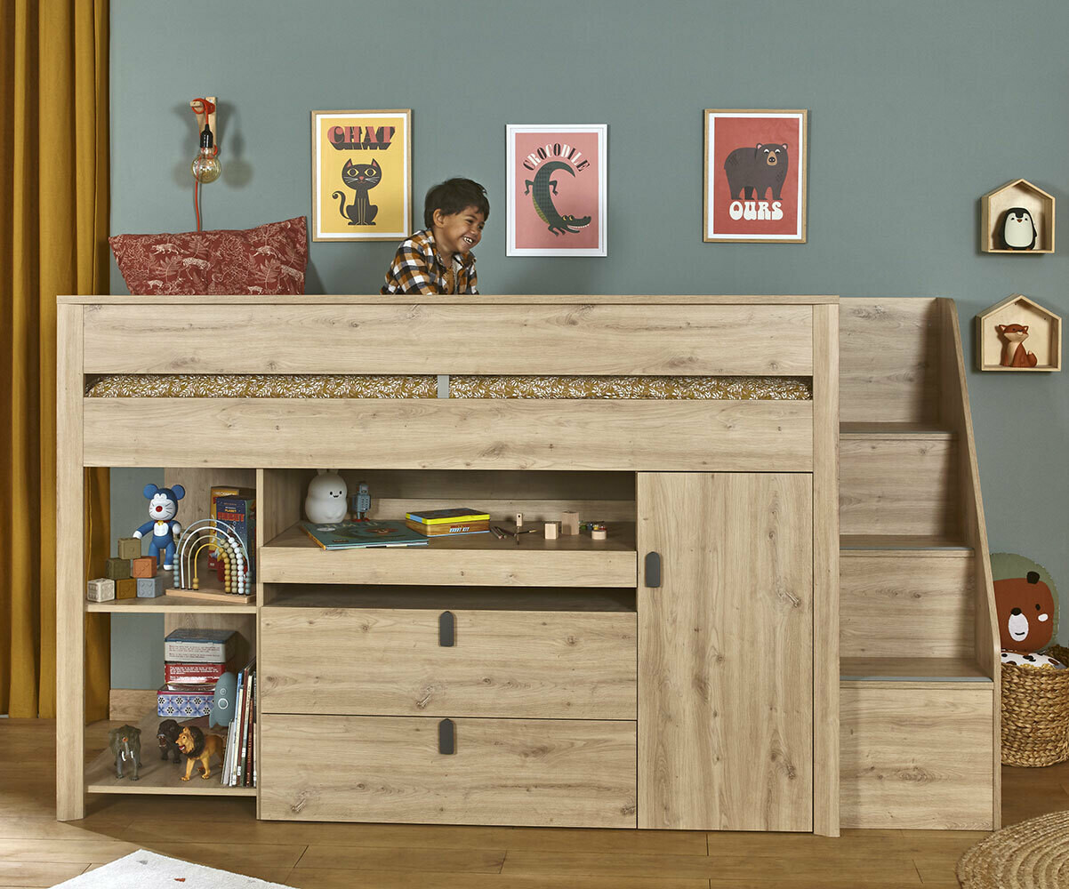 Lit mi-hauteur enfant Arlo Bois 90x200 cm