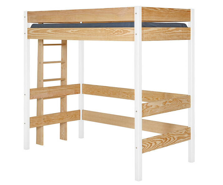 Lit mezzanine enfant Caly blanc et bois avec échelle sur le petit côté
