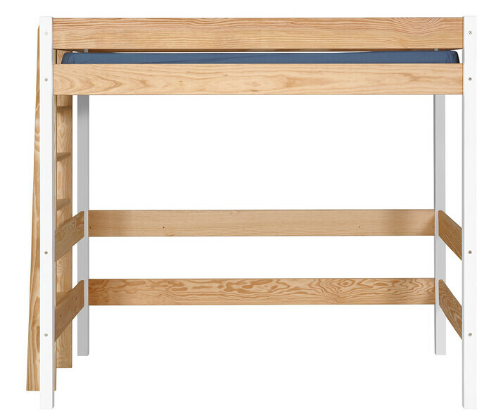 Lit mezzanine enfant Caly blanc et bois en pin massif