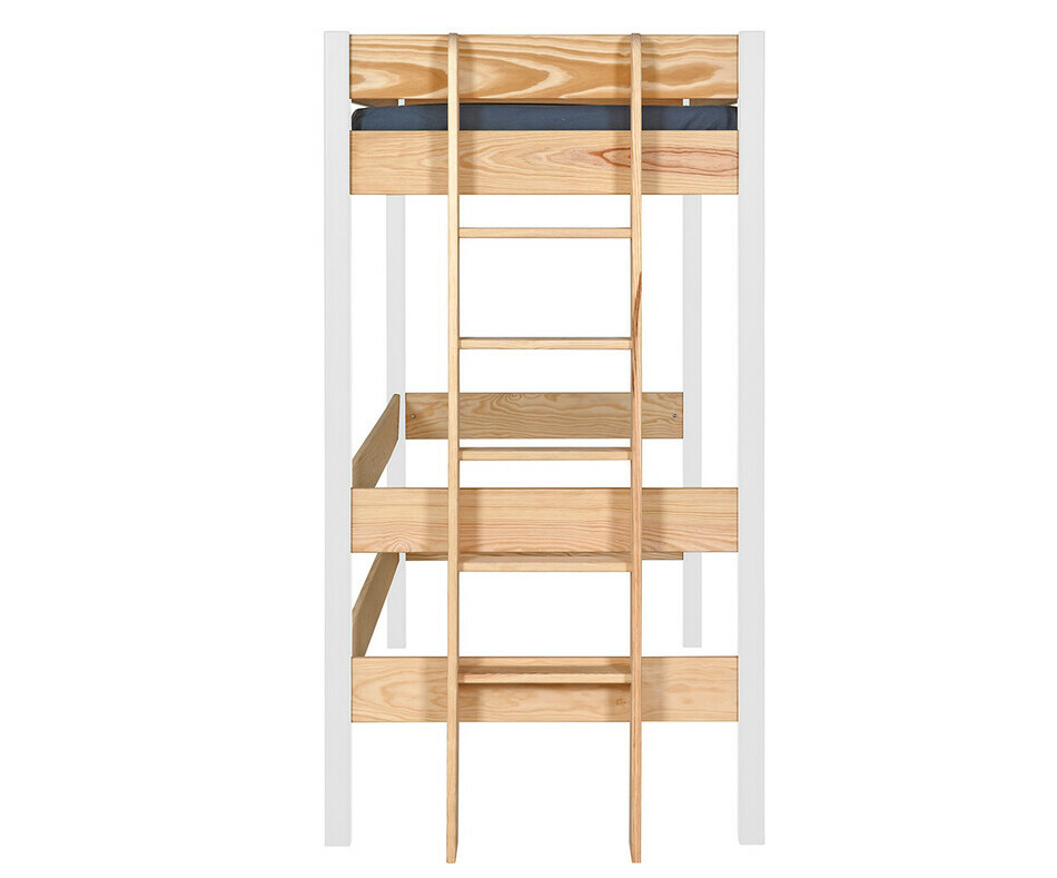 Lit mezzanine enfant Caly blanc et bois vu de côté