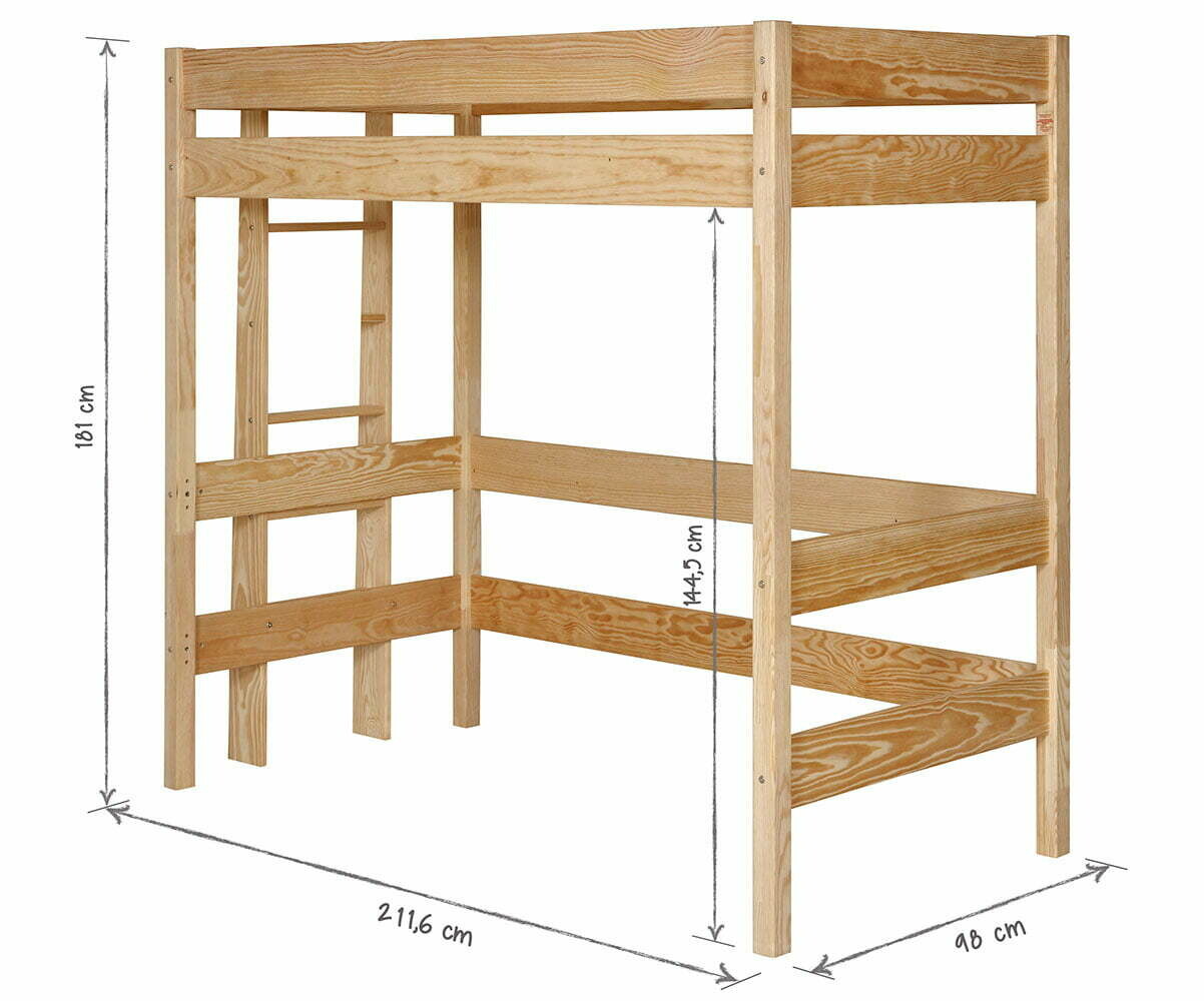 Lit Mezzanine 90 X 200 Cm Avec Bureau, Armoire Et étagères - Métal + Aggloméré - Noir (sans