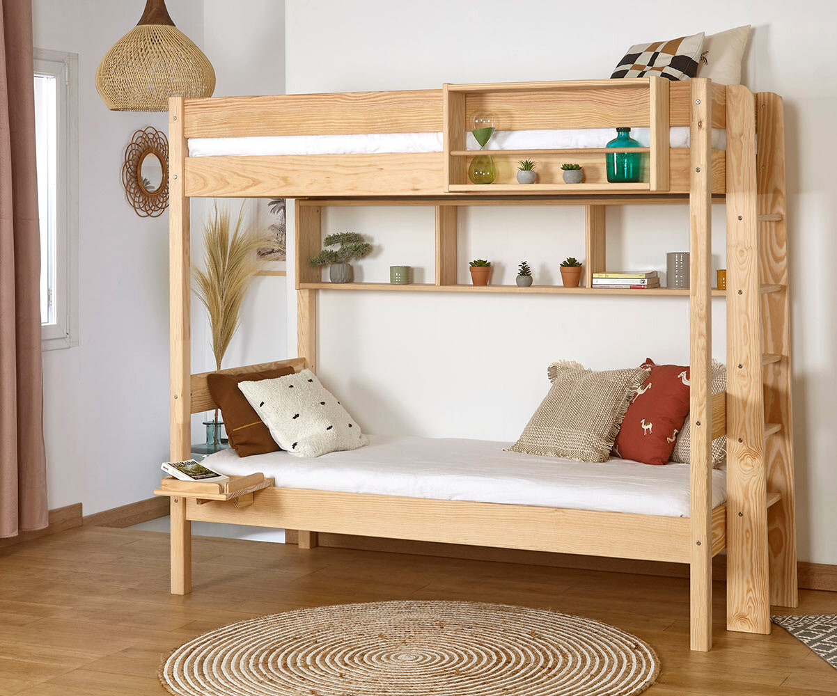 Lit superposé ado Caly Bois naturel 90x190 cm