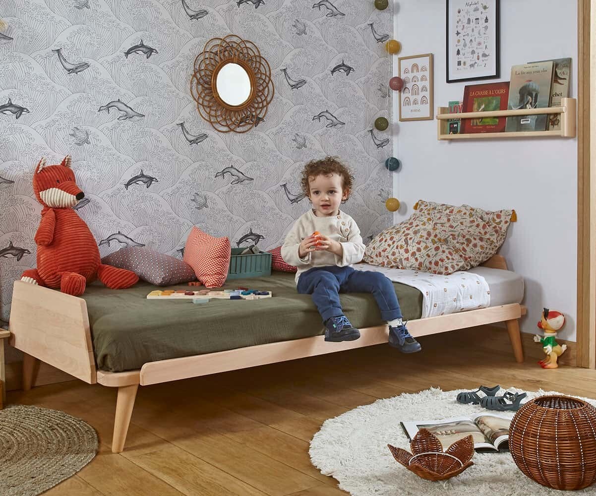 Lit enfant montessori avec sommier- Kyou Bois naturel 90x190 cm