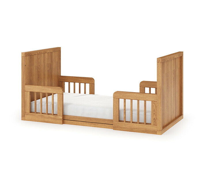 Lit Taloa Montessori avec deux petites barrières en bois massif