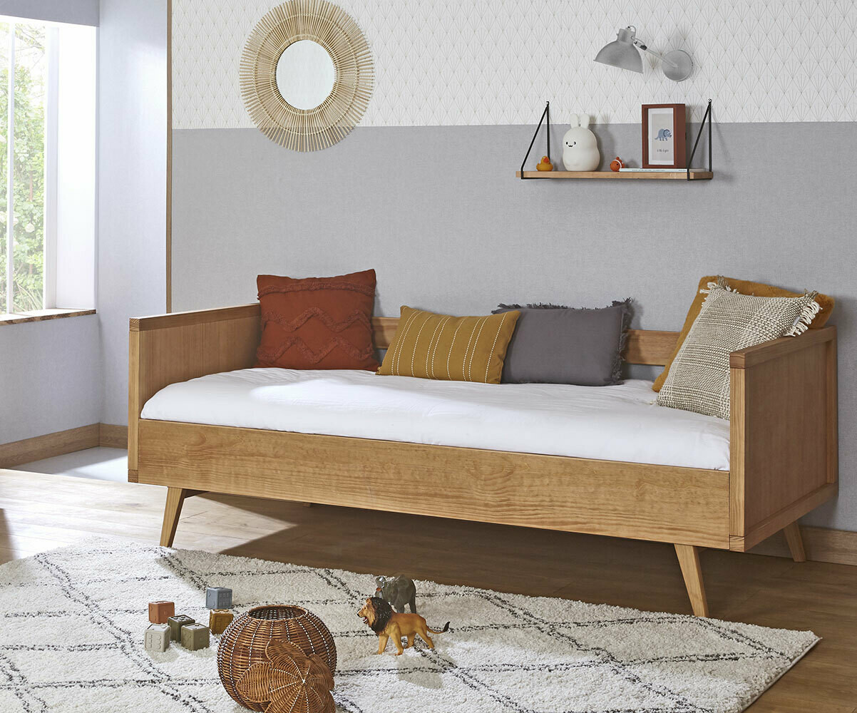 Lit banquette enfant avec matelas Taloa Noisette 90x190 cm/Opt:Matelas Airfresh 15 cm