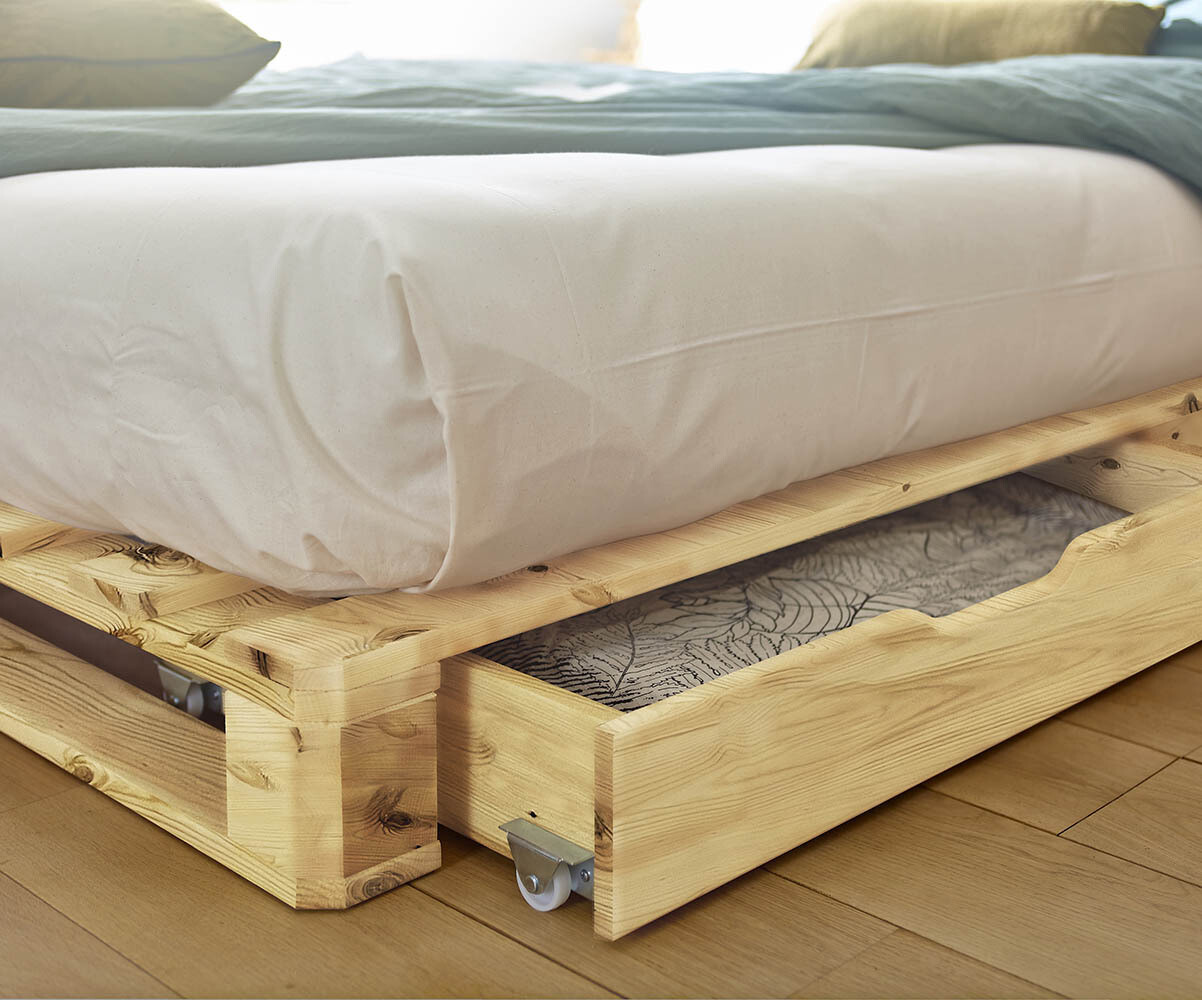 Lot de 2 tiroirs de lit adulte Aro Bois naturel