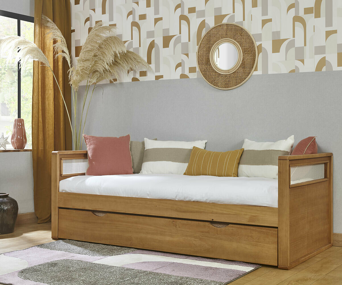 Lit gigogne banquette ado avec 2 matelas Houane Bois 90x190 cm