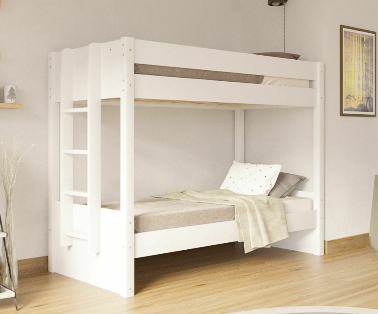 Lit superposé ado avec 2 matelas Yudi Blanc 90x200 cm/Opt:Matelas Norway 13 cm