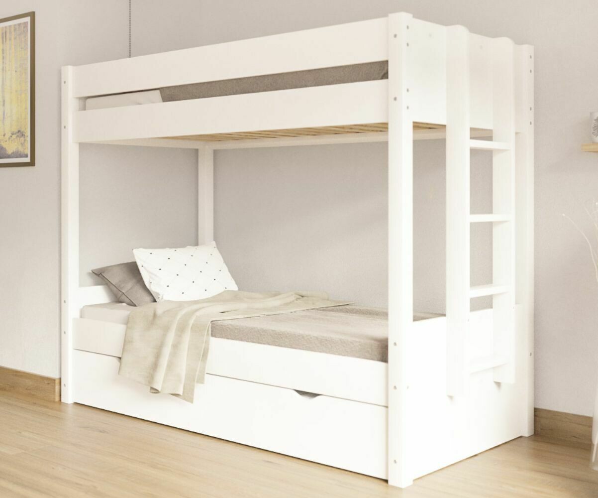 Lit superposé gigogne adulte 3 places Yudi Blanc 80x190 cm