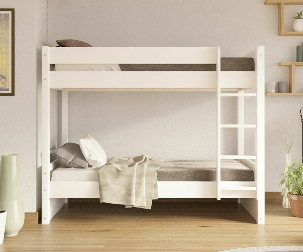 Lit superposé ado avec 2 matelas Yooni Blanc 90x190 cm/Opt:Matelas Norway 13 cm